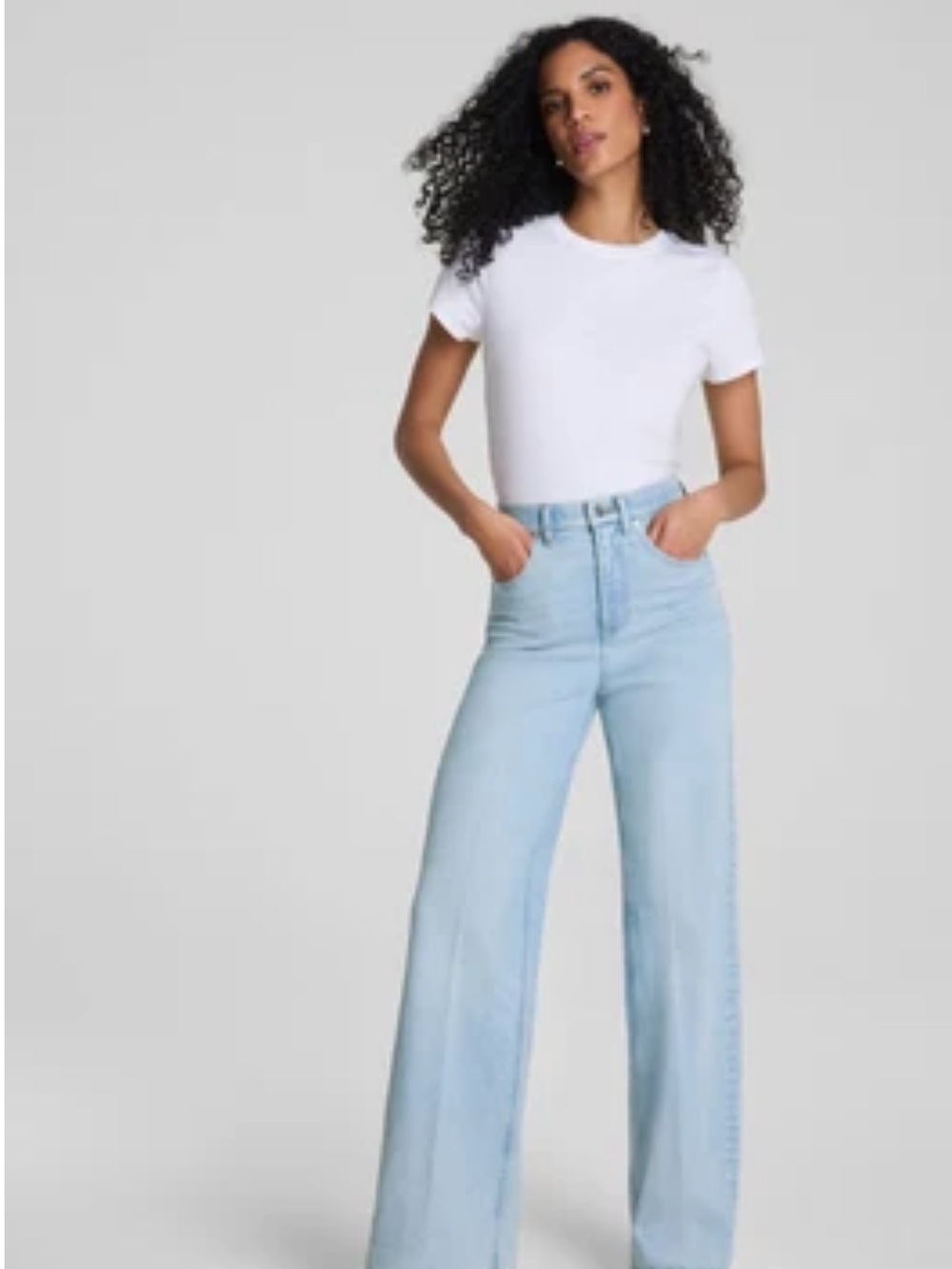 SPANX Light Blue High-Rise Wide-Leg Jeans